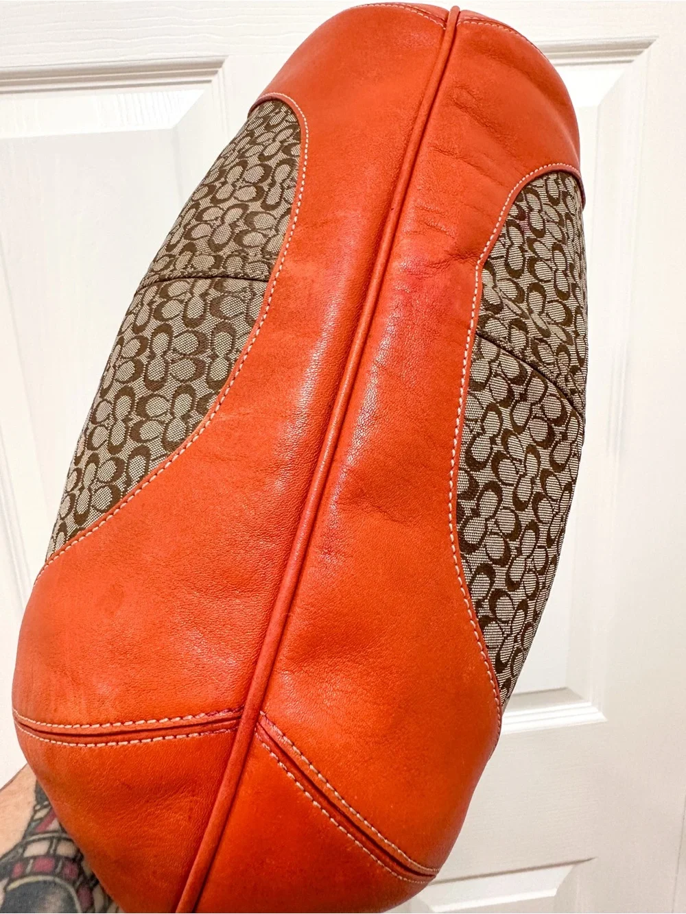 Coach Ergo Large Crescent Hobo Bag Brown Monogram Canvas Orange‎ Leather
